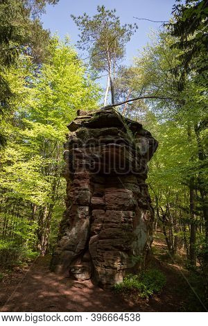 Sandstone Rock Formation Called Satansbrocken Near Dahn, Rhineland- Palatinate, Germany