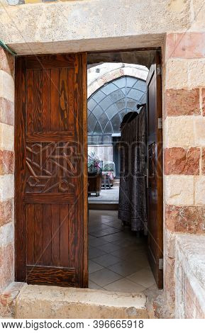 Jerusalem, Israel, November 14, 2020 : The External Decorative Door Leading To The Courtyard On Shaa