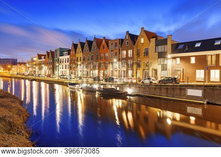 Amersfoort, Netherlands cityscape in the Vathorst district at twilight.
