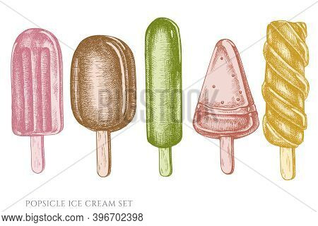 Vector Set Of Hand Drawn Pastel Popsicle Ice Cream Stock Illustration