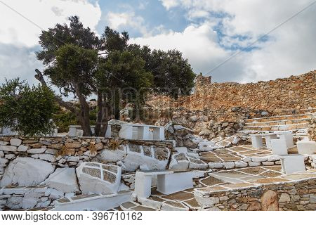 View Of The Ruins And Walls Of The Castle Palaiokastro. The Structure Lies On The Top Of A Hill , Io