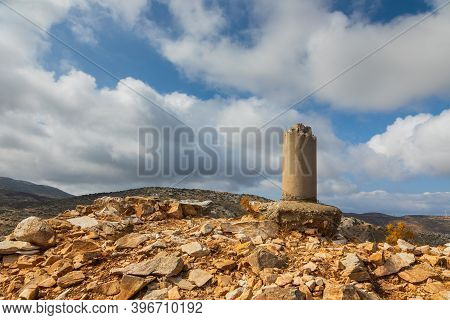 View Of The Ruins With Tower And Walls Of The Castle Palaiokastro. The Structure Lies On The Top Of 