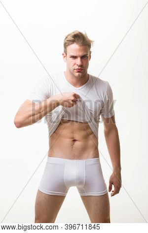 Naked Man. Sexy Macho. Nude. Mens Underware. Sexy Man In Boxer Shorts.