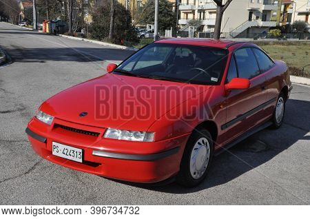 Pesaro - Italy - Feb. 13 2020: Old Youngtimer Opel Calibra