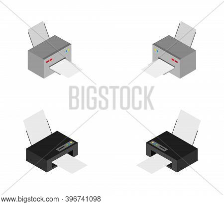 Isometric Printer Icon Illustrated In Vector On White Background
