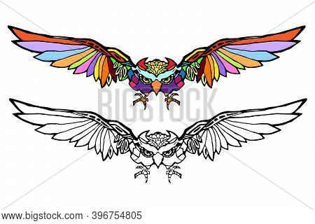 Owl Vector. Beautiful Illustration Owl For Design, Print Clothing, Stickers, Tattoos, Coloring Book.