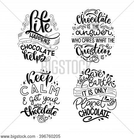 Chocolate Hand Lettering Quotes Set. Warm Christmas Winter Word Composition. Vector Design Elements 