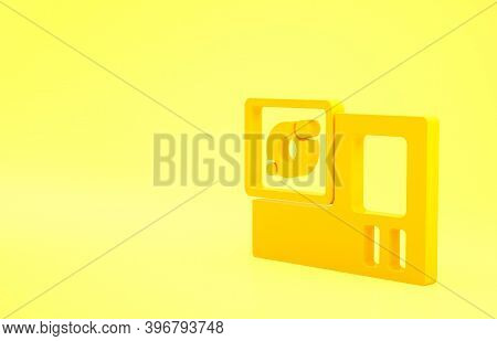 Yellow Action Extreme Camera Icon Isolated On Yellow Background. Video Camera Equipment For Filming 