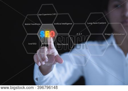 Seo. Search Engine Optimization. Concept For Promoting Website Traffic, Ranking, Optimizing Your Web