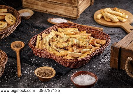 Homemade Salt Sticks With Cummin In Little Wicker Basket
