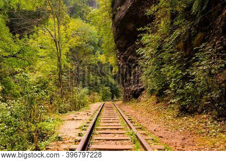 Old Narrow Gauge Railway. A Canyon Guamka, Path From Mezmay To Guamka. Russia, Krasnodar Region.