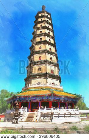 Sheli Pagoda Colorful Painting Looks Like Picture, Chengde, China,