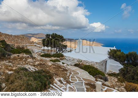 View Of The Small Church Of Panagia Paleokastritsa Inside The Ruins Palaiokastro Castle. Top On The 
