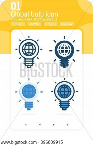Global Bulb Icon With High Quality Multiple Style Isolated On White Background. Vector Illustration 