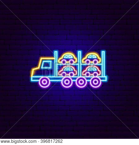 Car Transport Trailer Neon Sign. Vector Illustration Of Vehicle Promotion.
