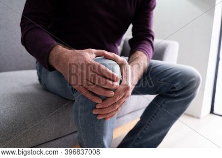 Knee Joint Pain After Injury. Elder With Arthritis