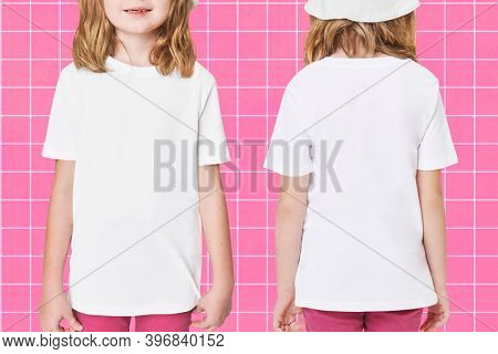 Girl's casual in white tee front and back