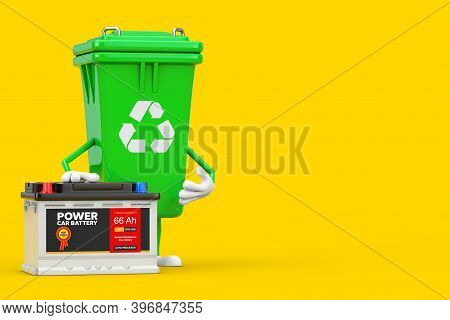 Recycle Sign Green Garbage Trash Bin Character Mascot  And Rechargeable Car Battery 12v Accumulator 