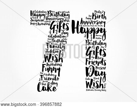 Happy 71st Birthday Word Cloud, Holiday Concept Background