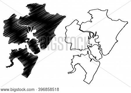 Mombasa County And City (republic Of Kenya, Coast Province) Map Vector Illustration, Scribble Sketch
