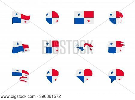 Panama Flag - Flat Collection. Flags Of Different Shaped Twelve Flat Icons.