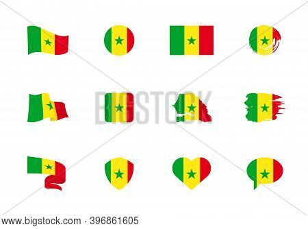 Senegal Flag - Flat Collection. Flags Of Different Shaped Twelve Flat Icons.