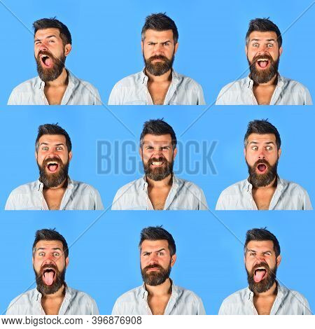 Set Of Human Emotions. Different Emotions. Collage Of Different Emotions. Emoticon Set. Emotion Set 