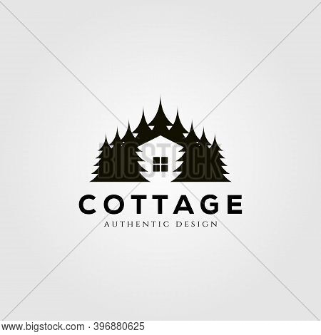 Vintage Cottage Logo Vector Design With Pine Tree Symbol Illustration