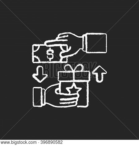 Reward Based Crowdfunding Chalk White Icon On Black Background. Individuals Contributing Small Amoun