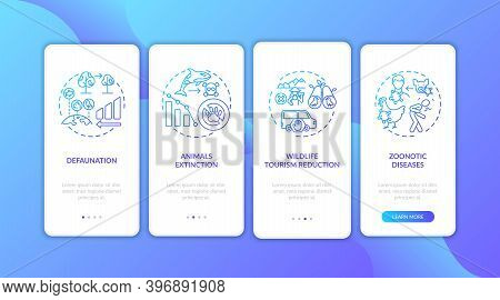 Nature Damage Dark Blue Onboarding Mobile App Page Screen With Concepts. Population Extinction. Anim