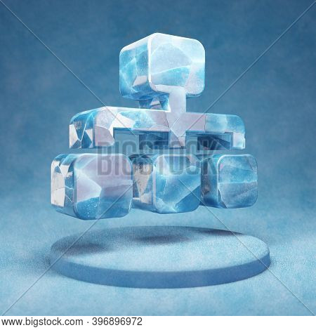 Sitemap Icon. Cracked Blue Ice Sitemap Symbol On Blue Snow Podium. Social Media Icon For Website, Pr