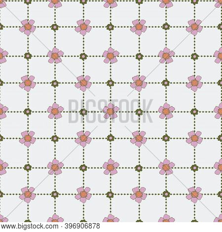 Green And Pink Geometric Floral Check Seamless Pattern Background