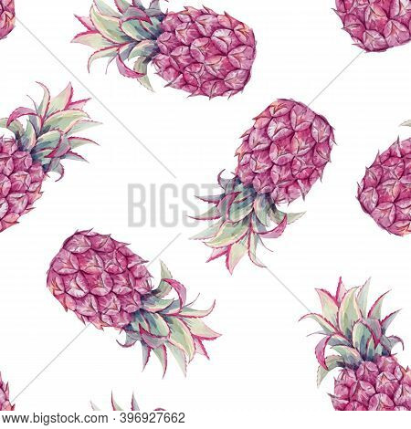Beautiful Vector Seamless Pattern With Watercolor Pineapple. Stock Illustration.