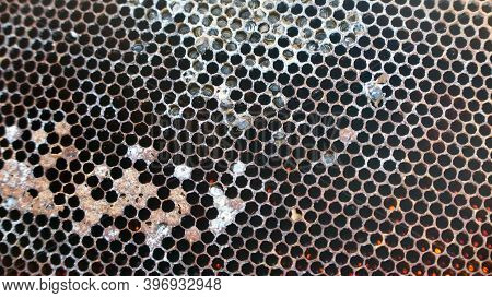 Full Frame Bee Keeping Honeycomb After Season With Bees In Situ