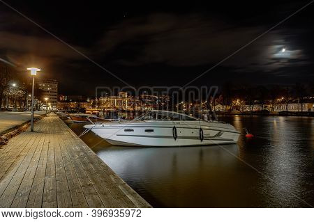 Helsinki, Finland November 22, 2020 Night Landscape Of The City And The Waterfront. High Quality Pho