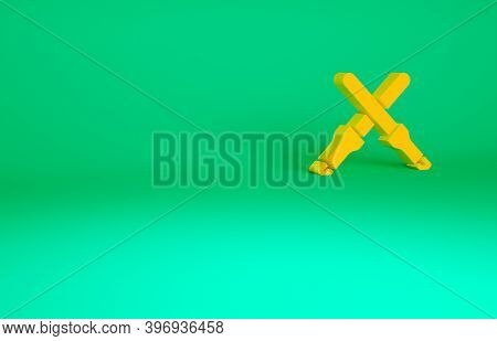 Orange Marshalling Wands For The Aircraft Icon Isolated On Green Background. Marshaller Communicated