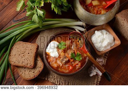 Cabbage Soup With Meat. Russian Traditional Dish(shchi)