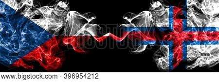 Czech Republic, Czech Vs Faroe Islands, Faroese Smoky Mystic Flags Placed Side By Side. Thick Colore