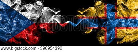 Czech Republic, Czech Vs Ingrian People Smoky Mystic Flags Placed Side By Side. Thick Colored Silky 