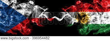 Czech Republic, Czech Vs Kurdistan, Kurdish, Kurds Smoky Mystic Flags Placed Side By Side. Thick Col