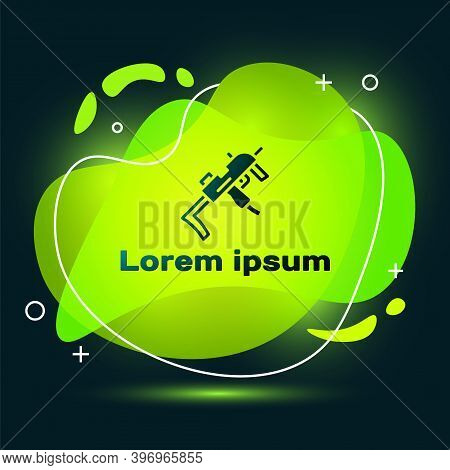 Black Mp9 Submachine Gun Icon Isolated On Black Background. Automatic Weapon. Abstract Banner With L