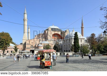Istanbul, Turkey - October 05, 2020. View Of Hagia Sophia Cathedral And Murad Iii Mausoleum. Sultana