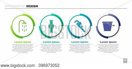 Set Shower, Water Meter, Pipe Adjustable Wrench And Bucket. Business Infographic Template. Vector