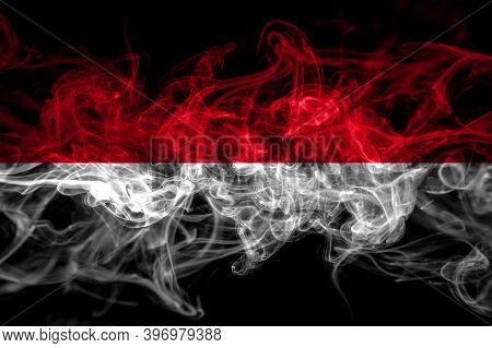 Monaco, Monacan Smoke Flag Isolated On Black Background