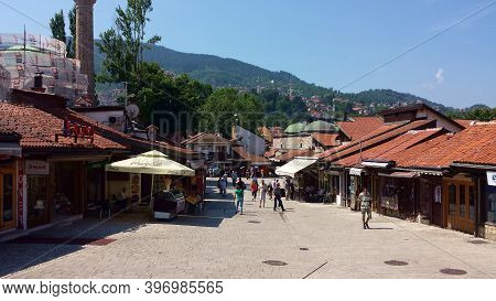 Sarajevo, Bosnia And Herzegovina - June 25, 2017: Sebilj Square In The Old City In Sarajevo, Bosnia 