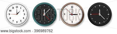 Clock. Realistic Wall Circle Watches With Hour, Minute And Second Hands. Isolated Black Or White Min