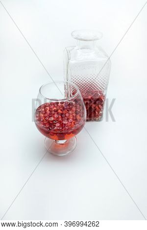 Homemade Tincture Of Red Cherry. Berry Alcoholic Drinks Concept. Homemade Red Wine Made From Ripe Ch
