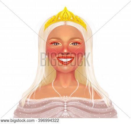 Illustration Of A Happy Girl With A Smile And A Diadem On Their Heads. The Winner Of The Beauty Cont