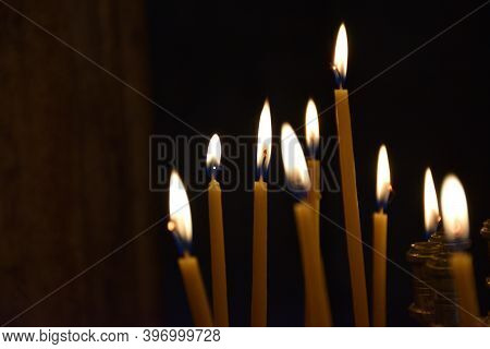Candles From Inside An Orthodox Church In The Plaka Neighborhood (greece)