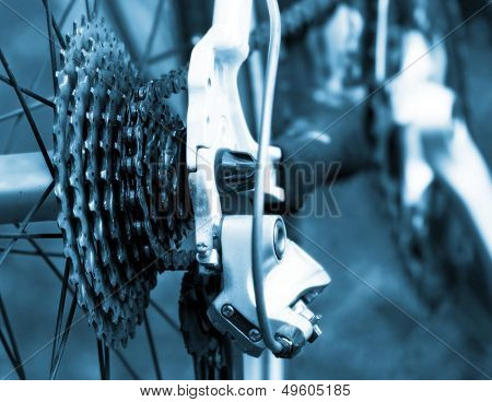 Rear mountain bike cassette on the wheel with chain